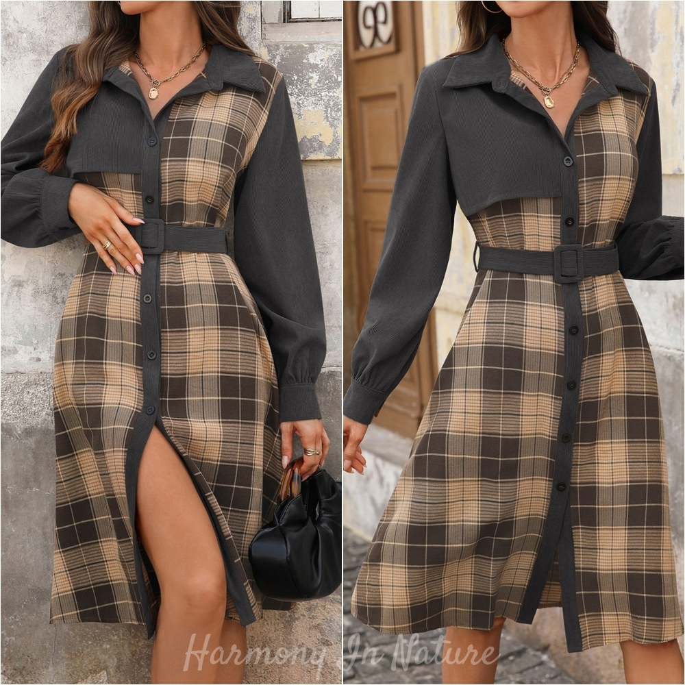 The Mixed Mood Shirt Dress - Dark Gray
